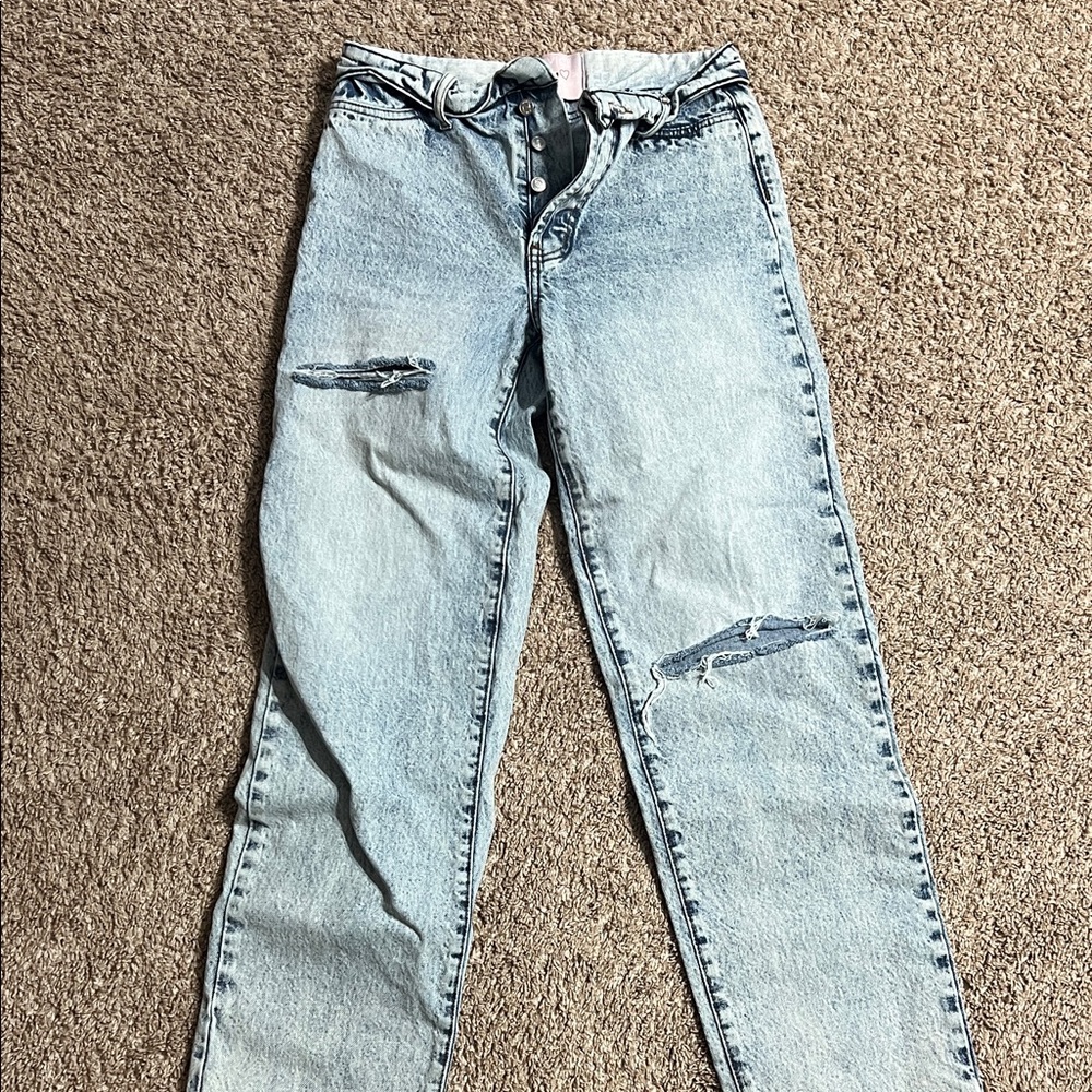 REVICE Classic Light Blue Distressed Straight Leg Jeans